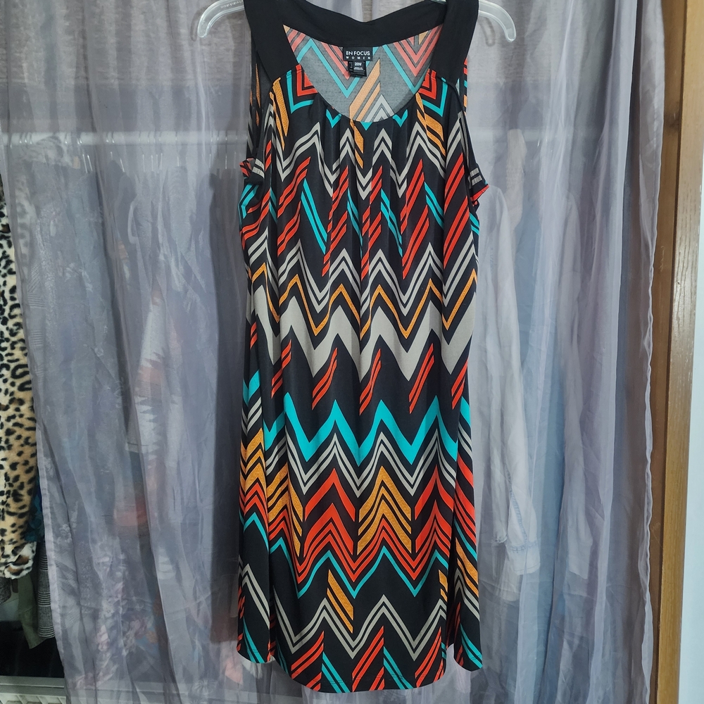 Enfocus Studio Chevron Midi Dress - Red, Orange, Blue, Black